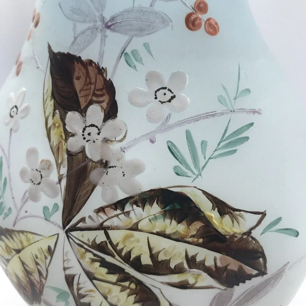Bristol handblown glass Ruffled Collared Vase hand painted UNIQUE‎